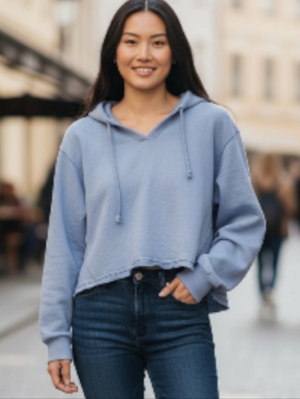 American Eagle Grayish Blue Pullover Hoodie Sz L Womans Casual Cotton Blend 💵 - Picture 10 of 10